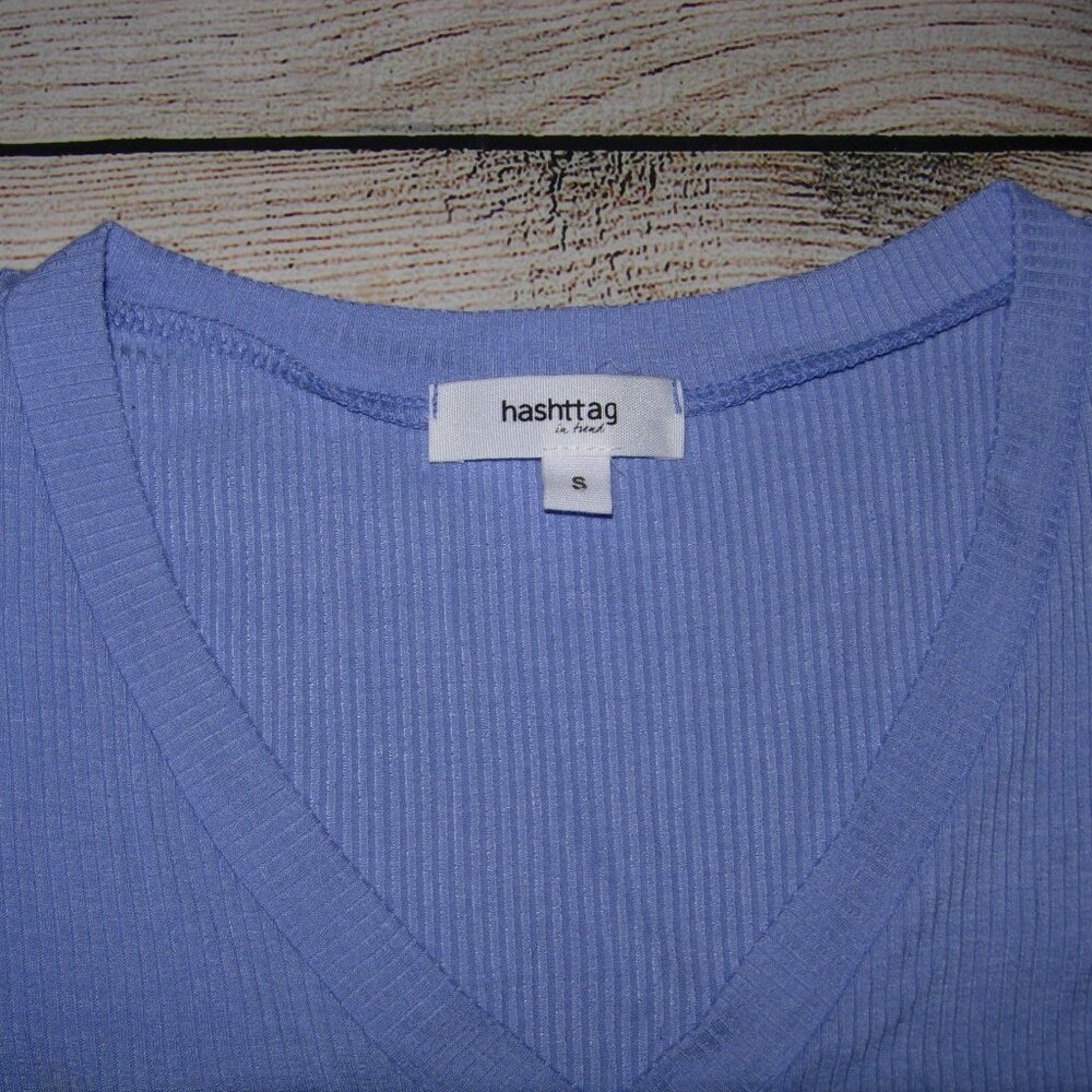 Hashttag Blue Ribbed Cropped Top S - Picture 2 of 2